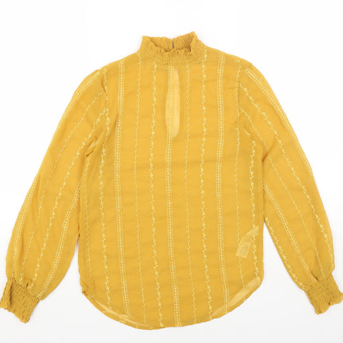 Topshop Womens Yellow Geometric Polyester Basic Blouse Size 6 Mock Neck