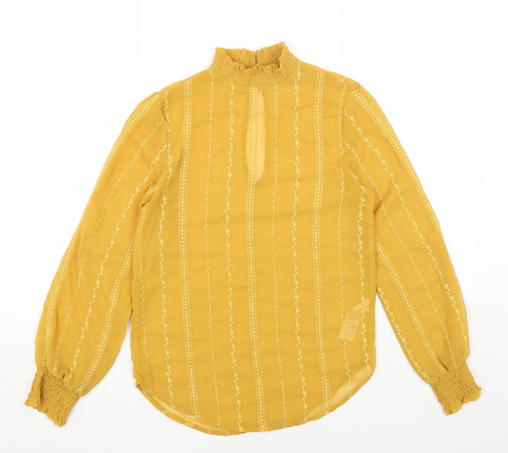 Topshop Womens Yellow Geometric Polyester Basic Blouse Size 6 Mock Neck