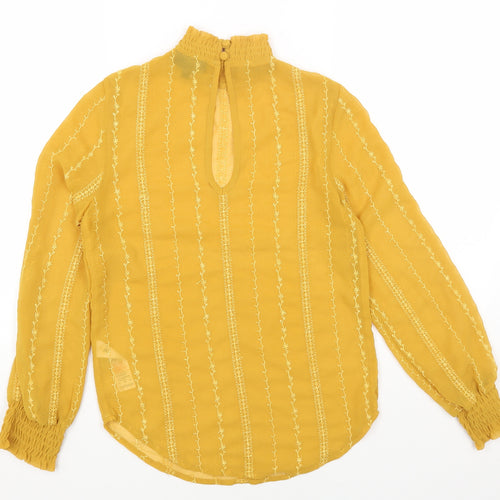 Topshop Womens Yellow Geometric Polyester Basic Blouse Size 6 Mock Neck