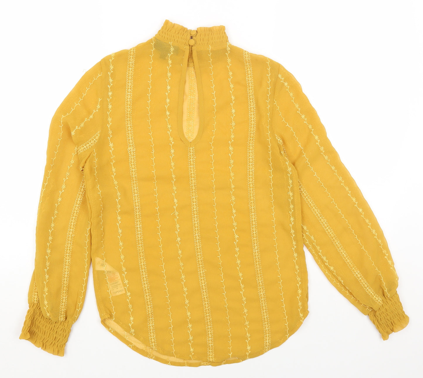 Topshop Womens Yellow Geometric Polyester Basic Blouse Size 6 Mock Neck
