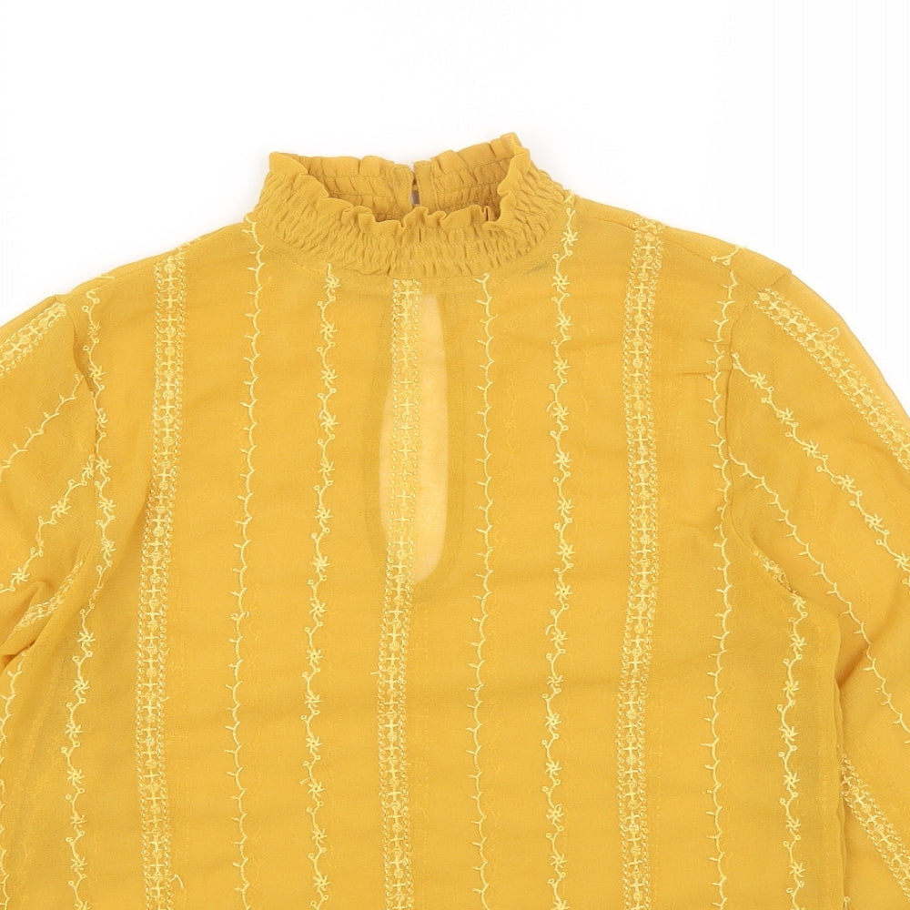 Topshop Womens Yellow Geometric Polyester Basic Blouse Size 6 Mock Neck
