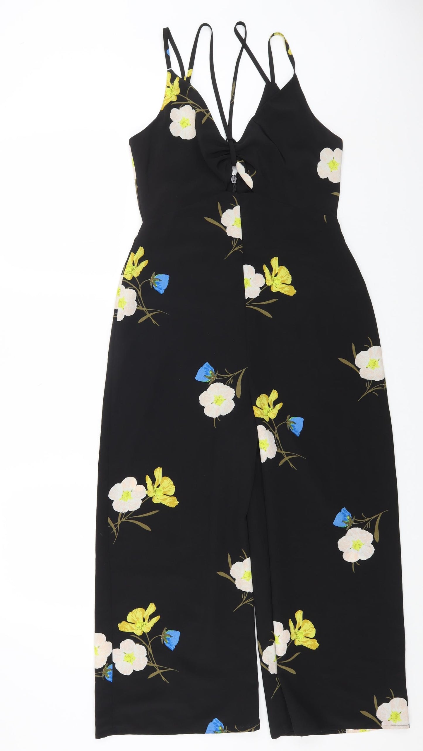 Topshop Womens Black Floral Polyester Jumpsuit One-Piece Size 8 L20 in Zip