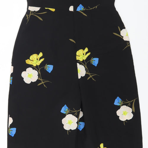 Topshop Womens Black Floral Polyester Jumpsuit One-Piece Size 8 L20 in Zip