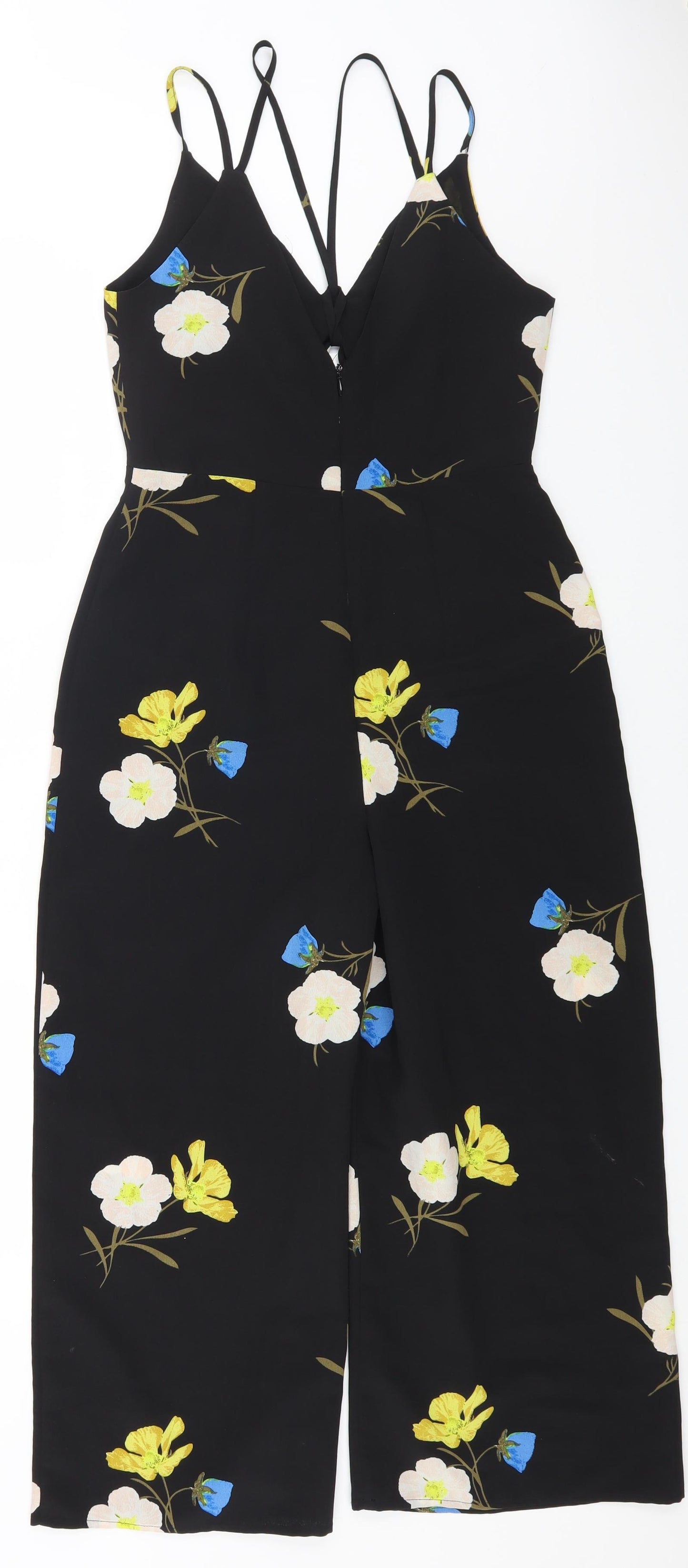 Topshop Womens Black Floral Polyester Jumpsuit One-Piece Size 8 L20 in Zip