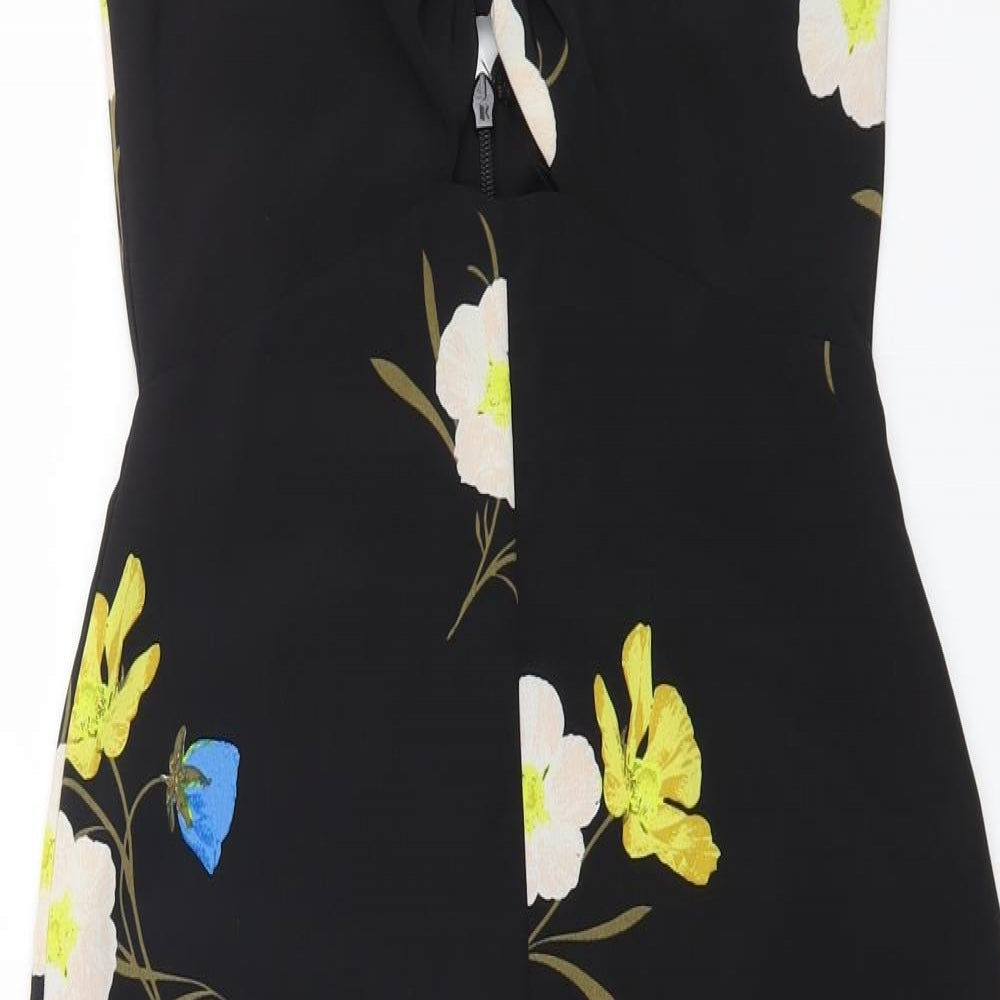 Topshop Womens Black Floral Polyester Jumpsuit One-Piece Size 8 L20 in Zip
