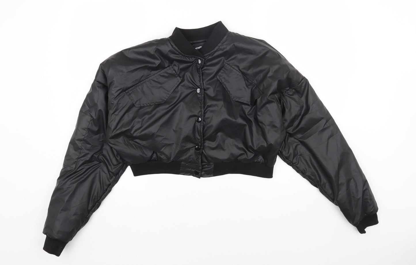 PRETTYLITTLETHING Womens Black Bomber Jacket Coat Size 10 Zip