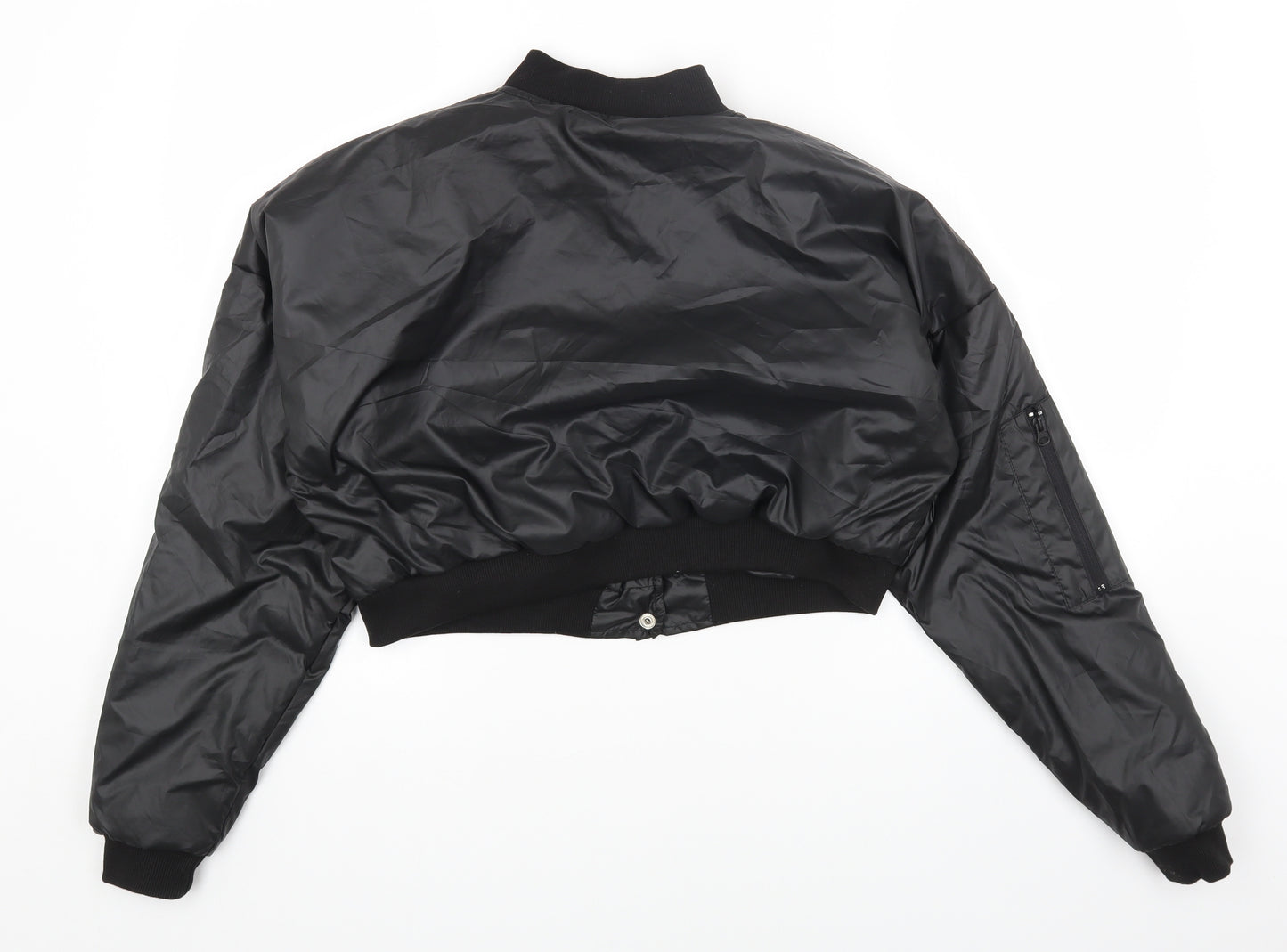 PRETTYLITTLETHING Womens Black Bomber Jacket Coat Size 10 Zip