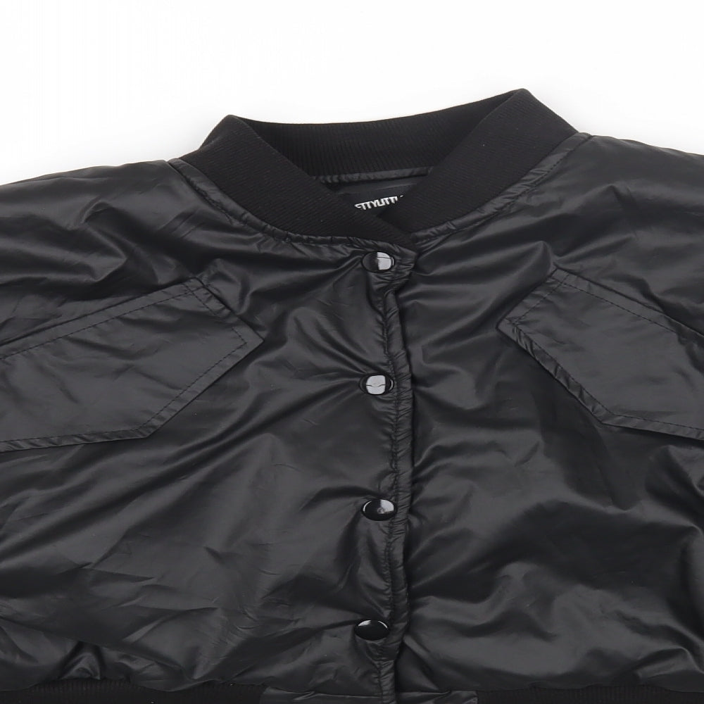 PRETTYLITTLETHING Womens Black Bomber Jacket Coat Size 10 Zip