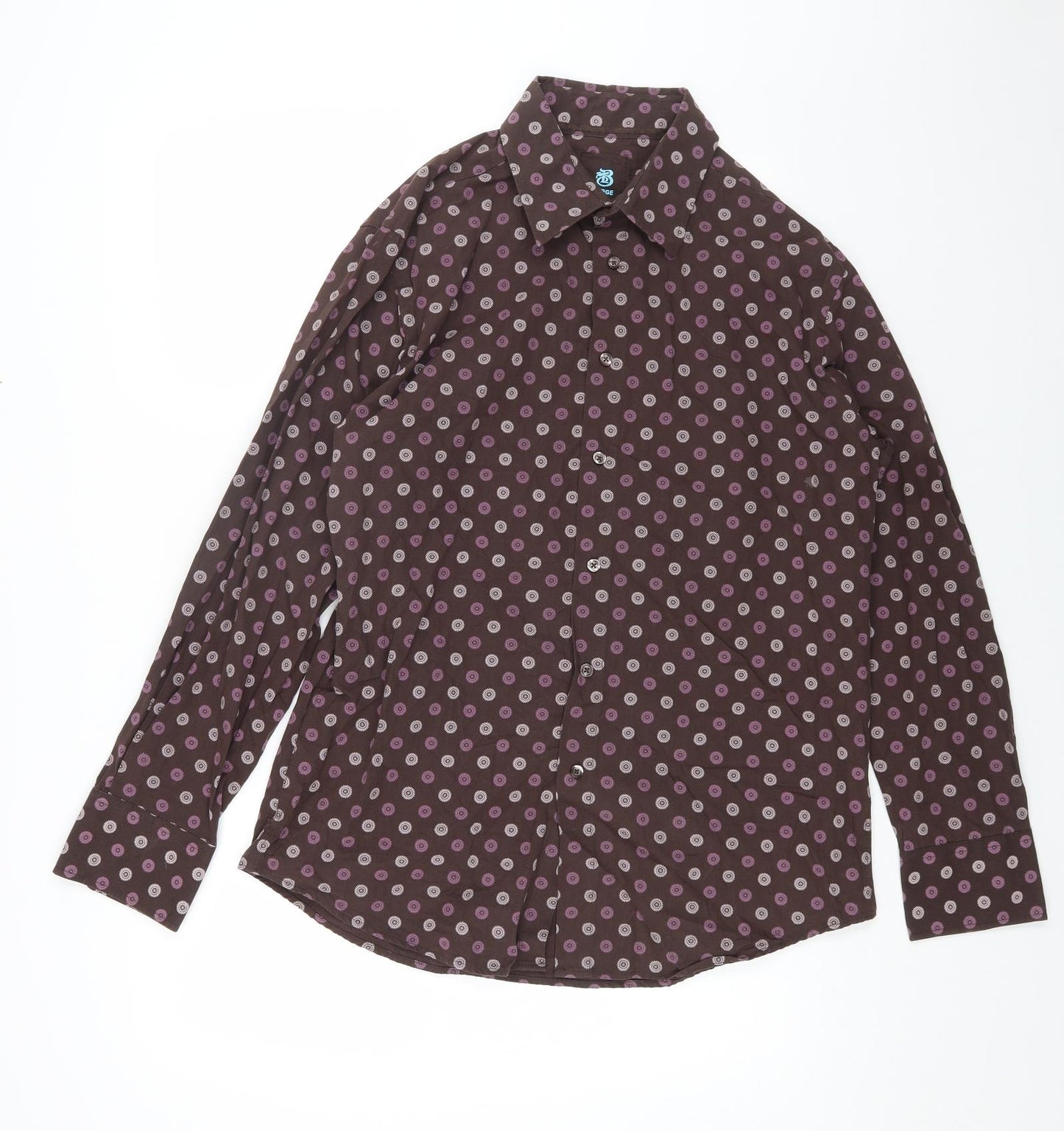 Burton Mens Brown Geometric Cotton Button-Up Size L Collared Button