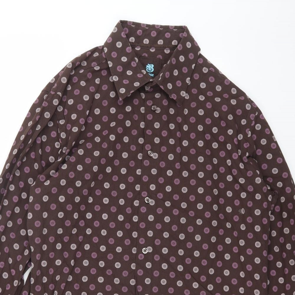 Burton Mens Brown Geometric Cotton Button-Up Size L Collared Button