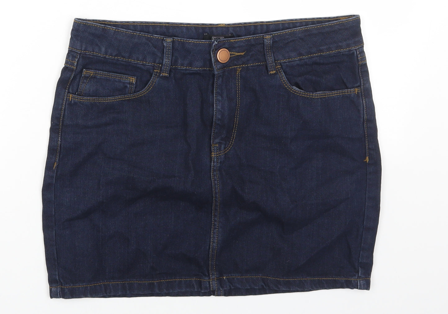 F&F Womens Blue Cotton Mini Skirt Size 10 Zip