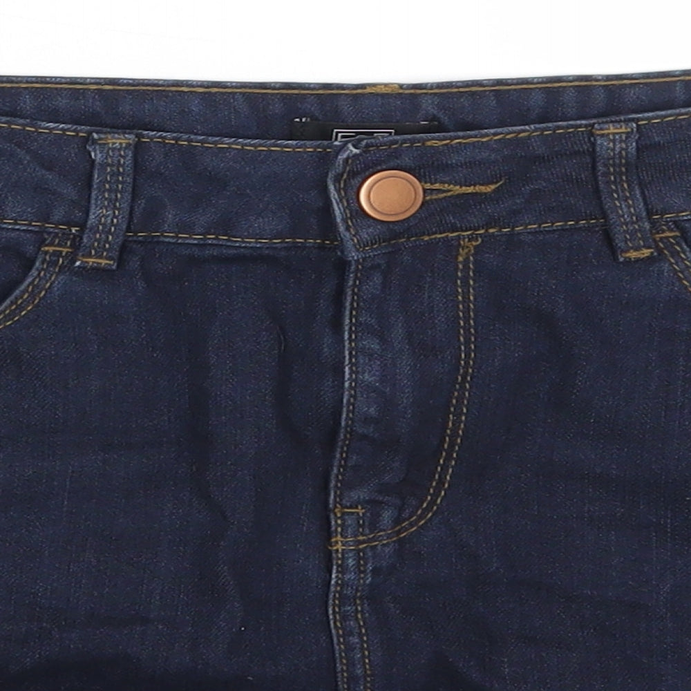F&F Womens Blue Cotton Mini Skirt Size 10 Zip