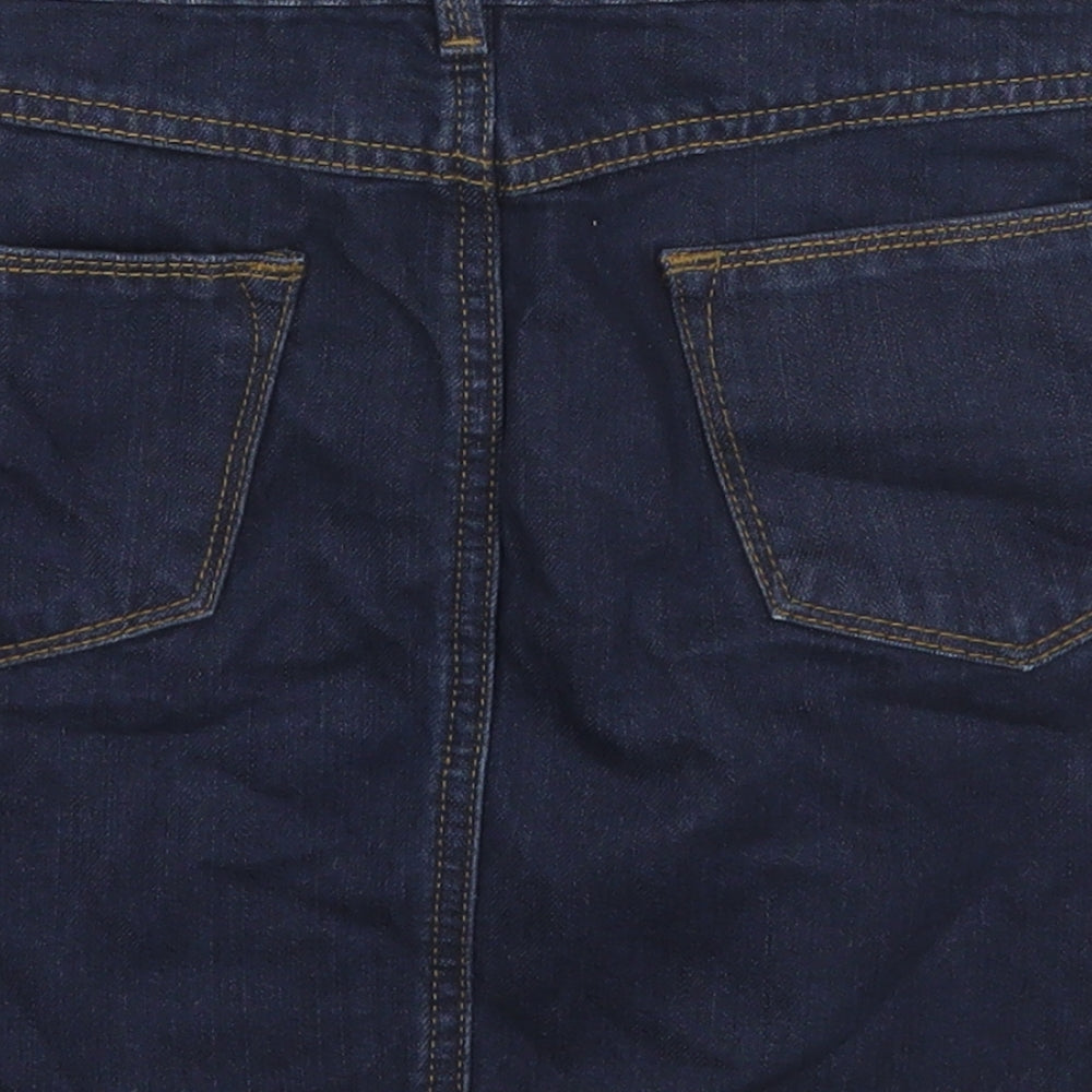 F&F Womens Blue Cotton Mini Skirt Size 10 Zip
