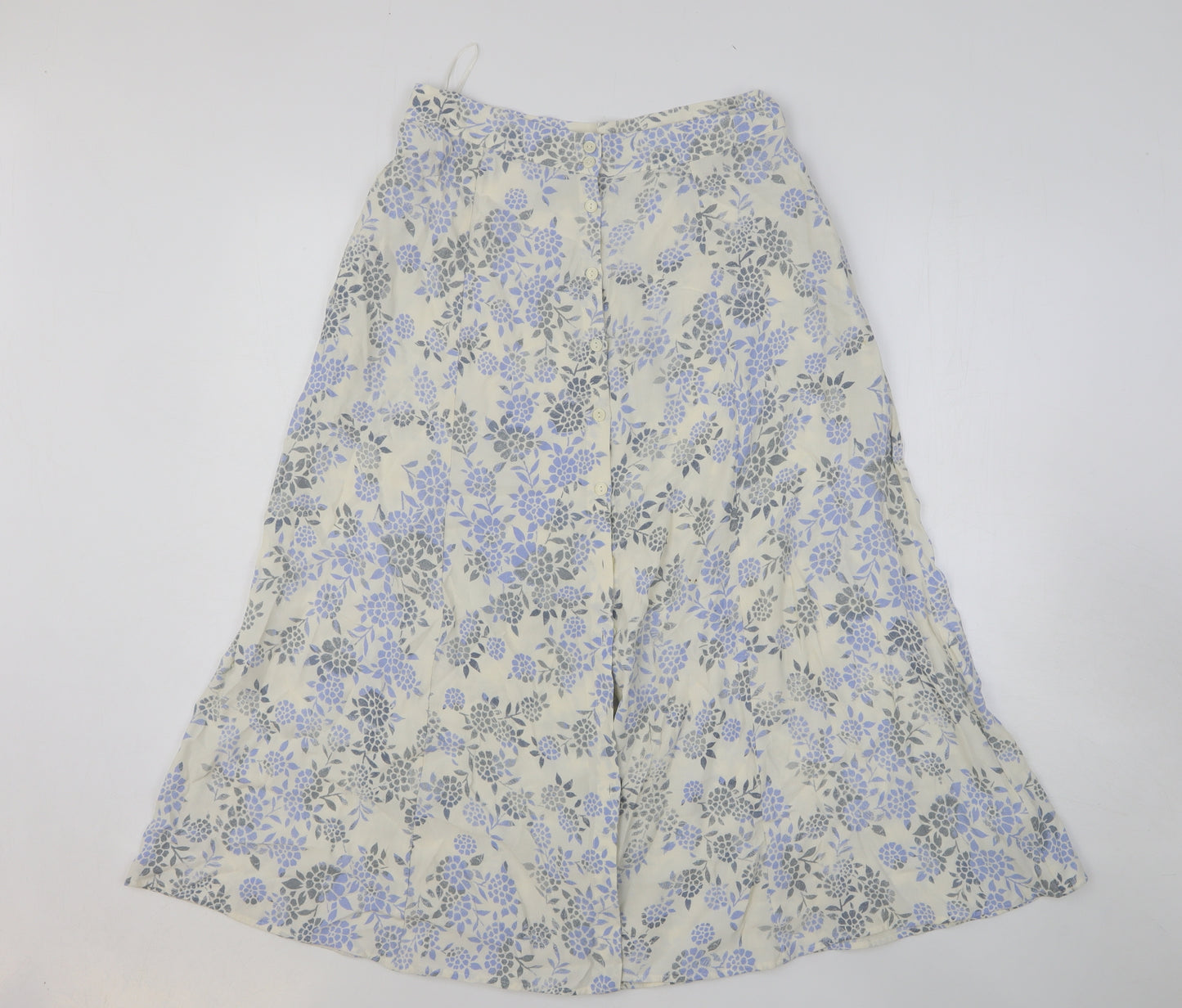 Marks and Spencer Womens White Floral Viscose A-Line Skirt Size 10 Button
