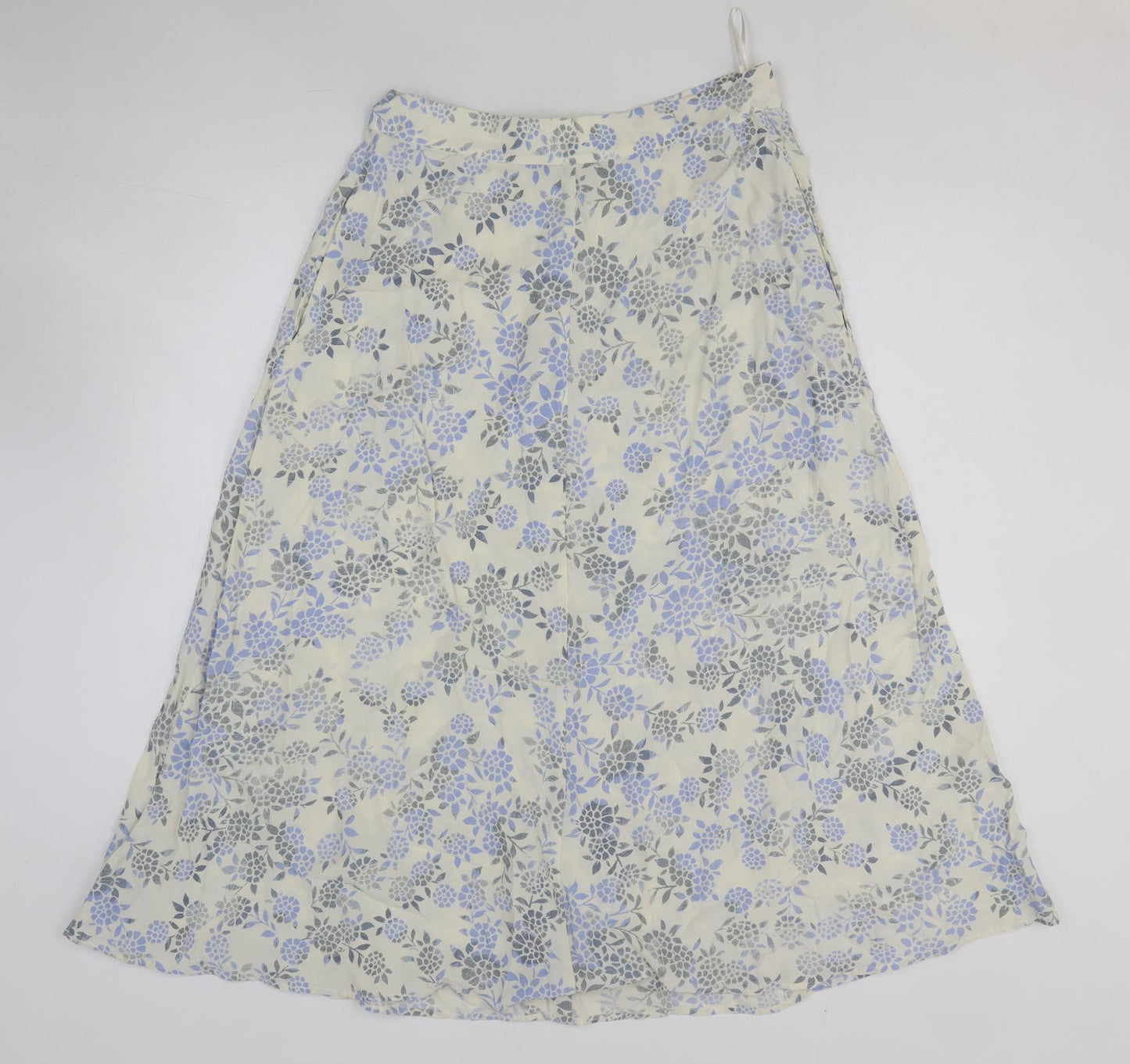 Marks and Spencer Womens White Floral Viscose A-Line Skirt Size 10 Button