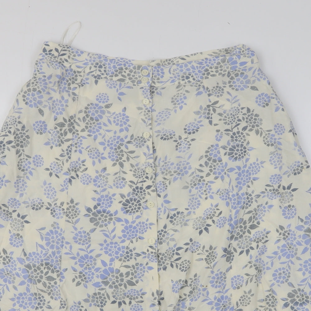 Marks and Spencer Womens White Floral Viscose A-Line Skirt Size 10 Button