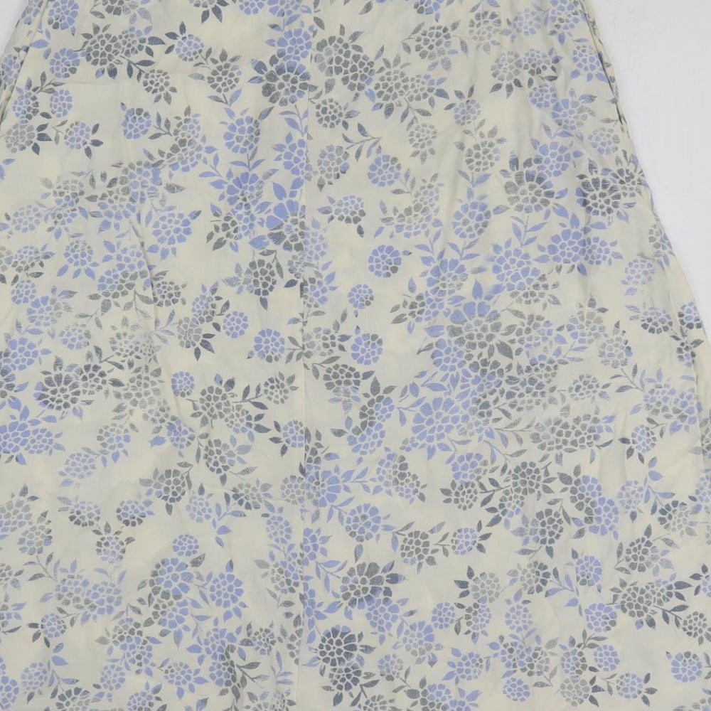 Marks and Spencer Womens White Floral Viscose A-Line Skirt Size 10 Button