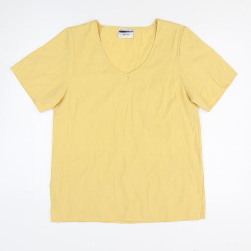 Sara Womens Yellow Floral Polyester Basic T-Shirt Size 10 Scoop Neck - Size 10-12