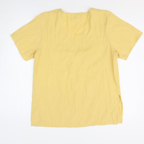 Sara Womens Yellow Floral Polyester Basic T-Shirt Size 10 Scoop Neck - Size 10-12