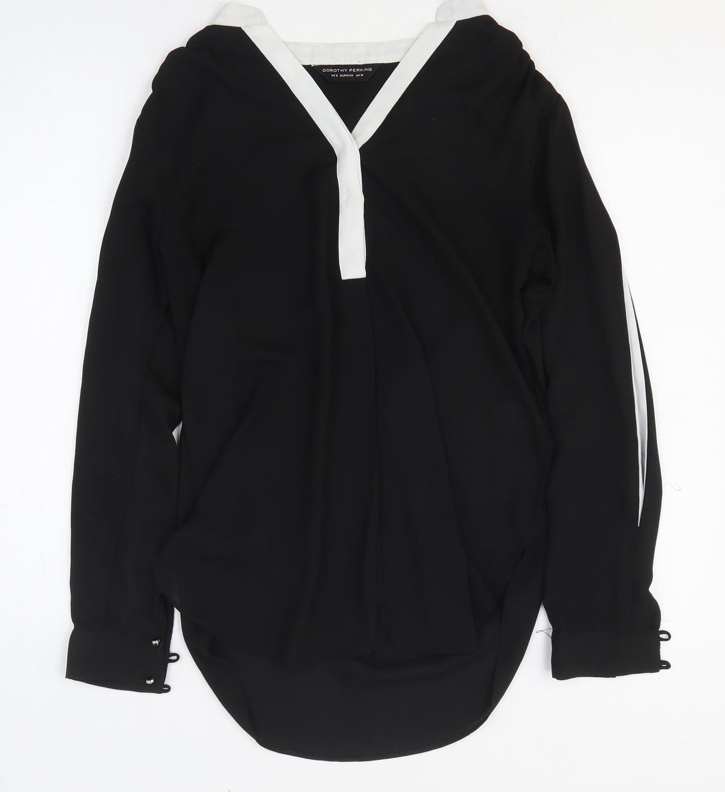 Dorothy Perkins Womens Black Polyester Basic Blouse Size 10 V-Neck