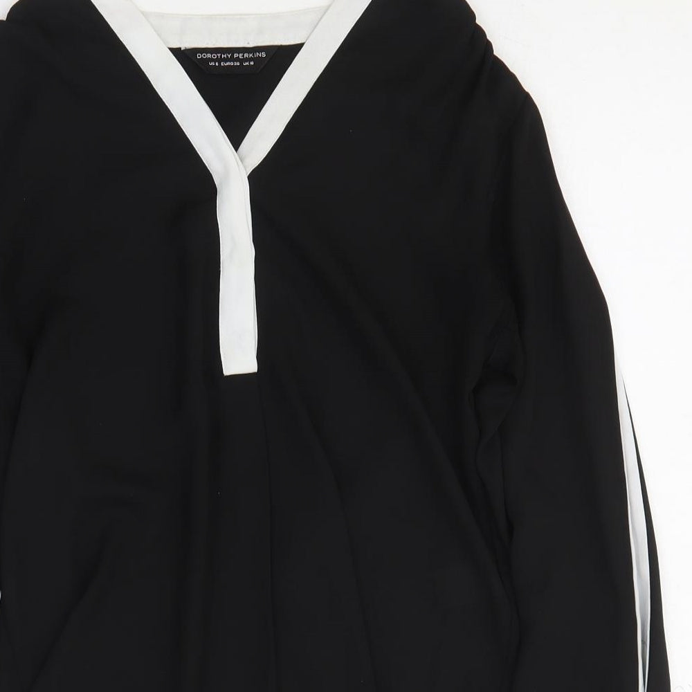 Dorothy Perkins Womens Black Polyester Basic Blouse Size 10 V-Neck