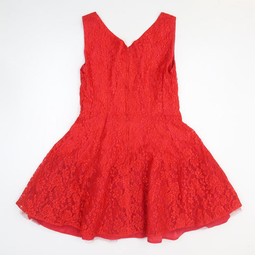 Preworn Womens Red Floral Polyester Fit & Flare Size M Sweetheart Zip