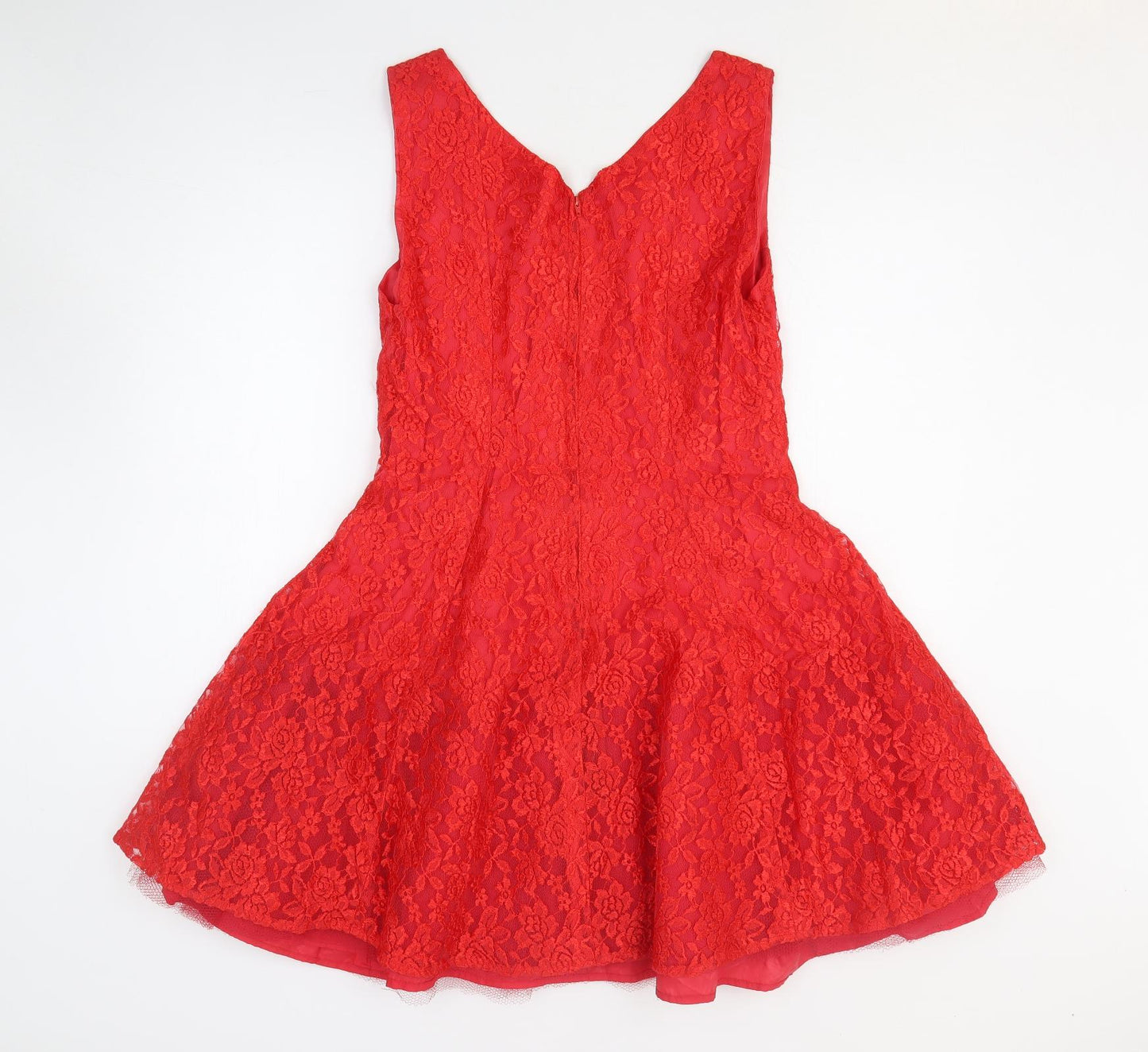Preworn Womens Red Floral Polyester Fit & Flare Size M Sweetheart Zip