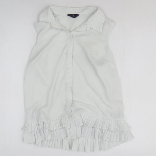 TU Womens White Polyester Basic Button-Up Size 8 Collared