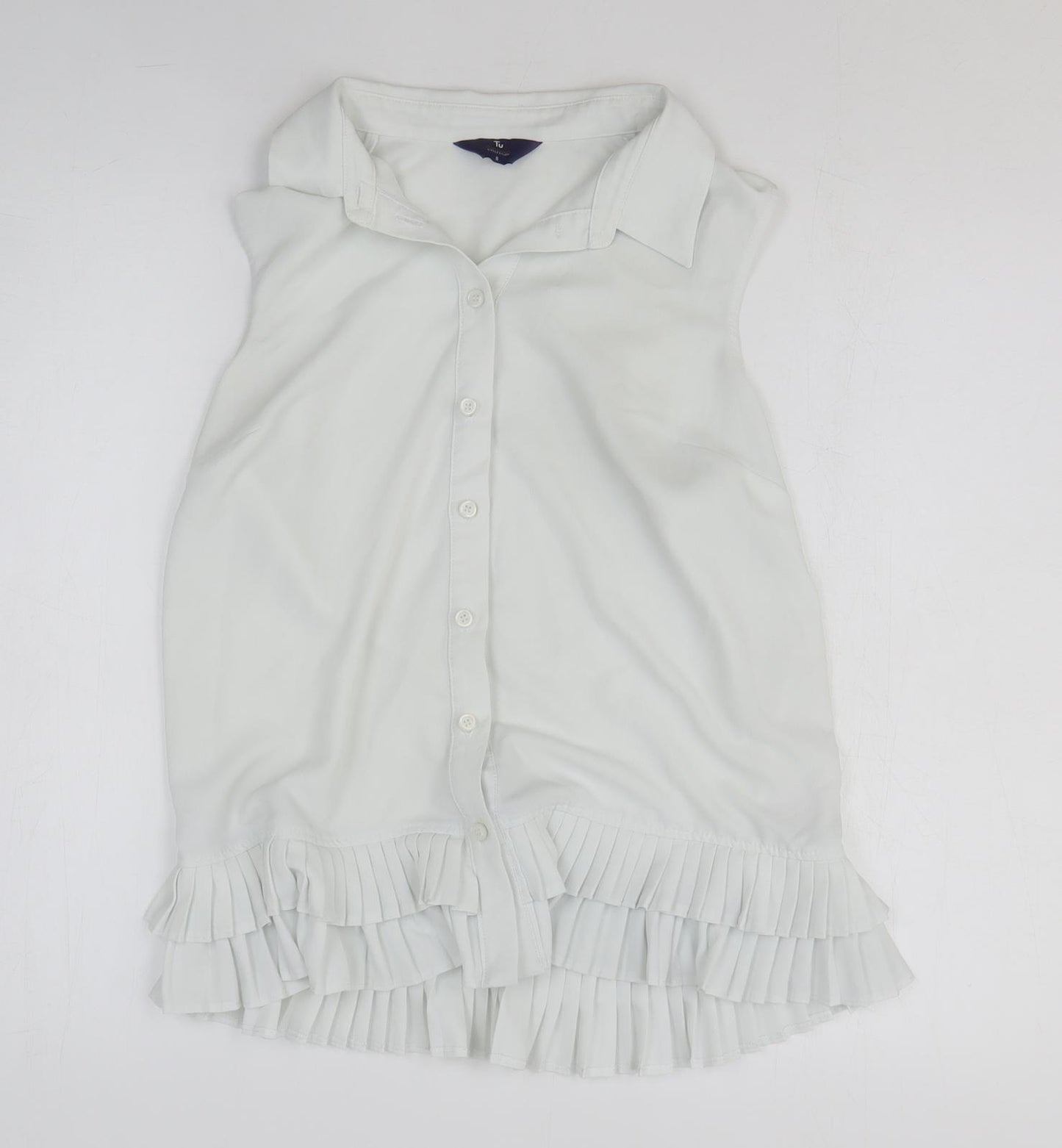 TU Womens White Polyester Basic Button-Up Size 8 Collared