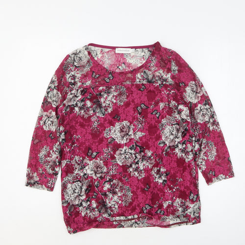 Paraphrase Womens Purple Floral Nylon Basic Blouse Size 12 Round Neck