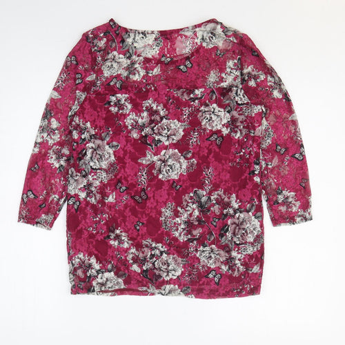 Paraphrase Womens Purple Floral Nylon Basic Blouse Size 12 Round Neck