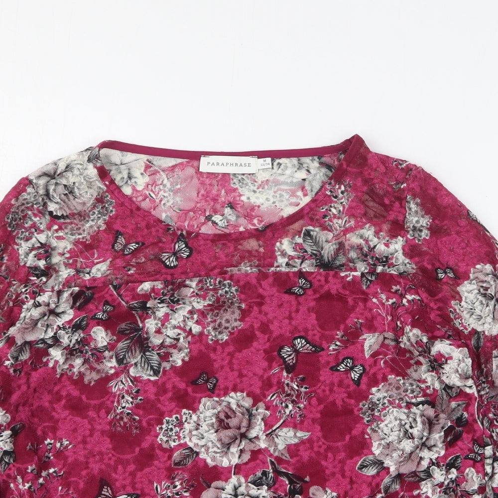 Paraphrase Womens Purple Floral Nylon Basic Blouse Size 12 Round Neck