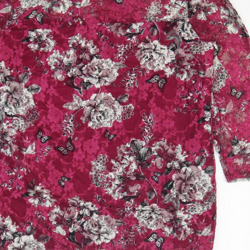 Paraphrase Womens Purple Floral Nylon Basic Blouse Size 12 Round Neck