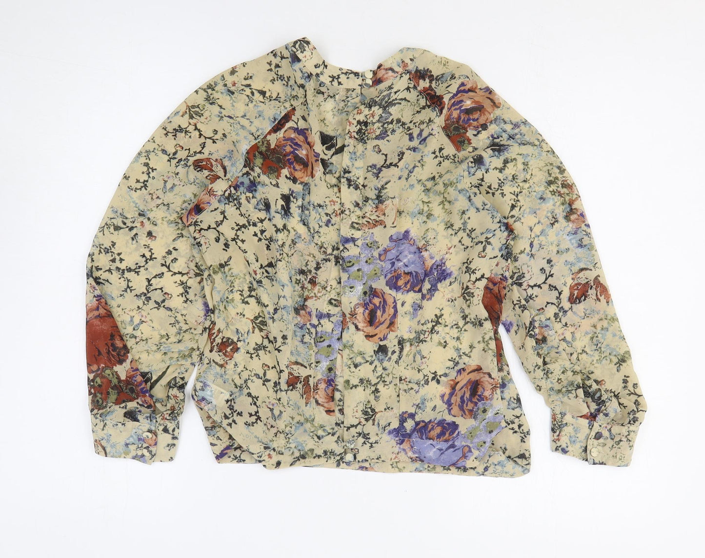 Topshop Womens Beige Floral Polyester Basic Blouse Size 10 Round Neck
