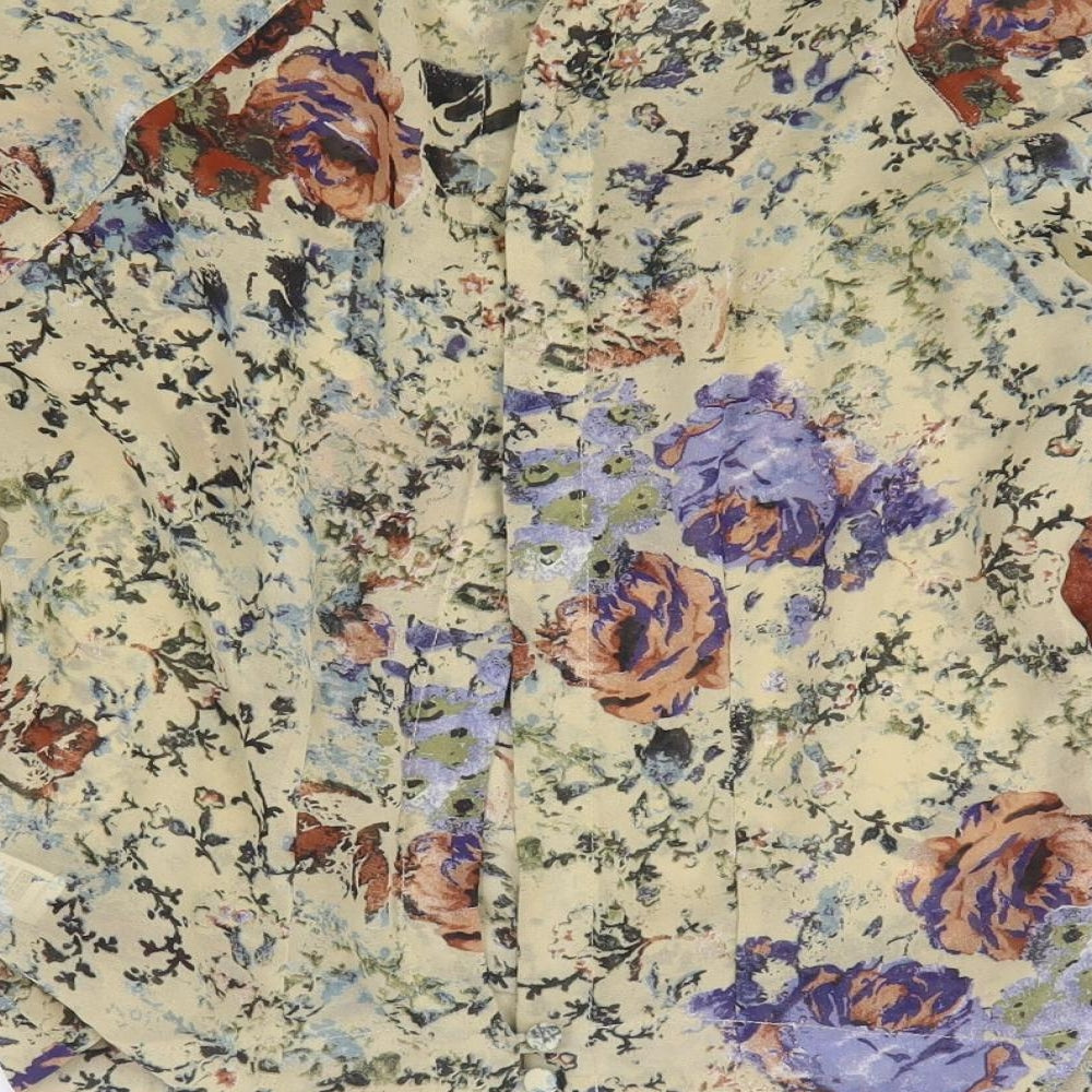 Topshop Womens Beige Floral Polyester Basic Blouse Size 10 Round Neck