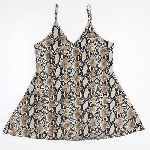 SheIn Womens Brown Animal Print Polyester Mini Size S V-Neck Pullover - Snake Skin Pattern