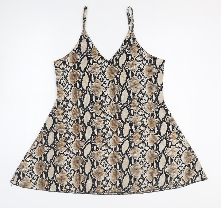 SheIn Womens Brown Animal Print Polyester Mini Size S V-Neck Pullover - Snake Skin Pattern