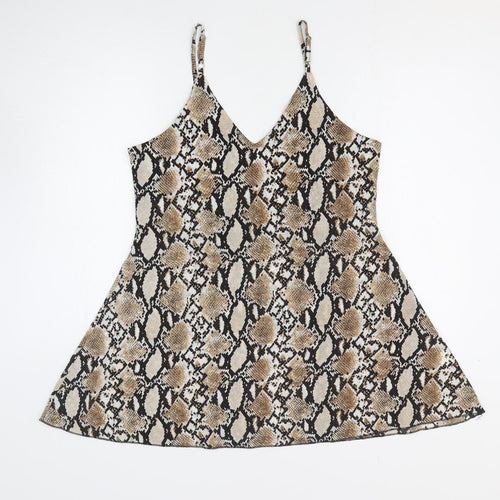 SheIn Womens Brown Animal Print Polyester Mini Size S V-Neck Pullover - Snake Skin Pattern
