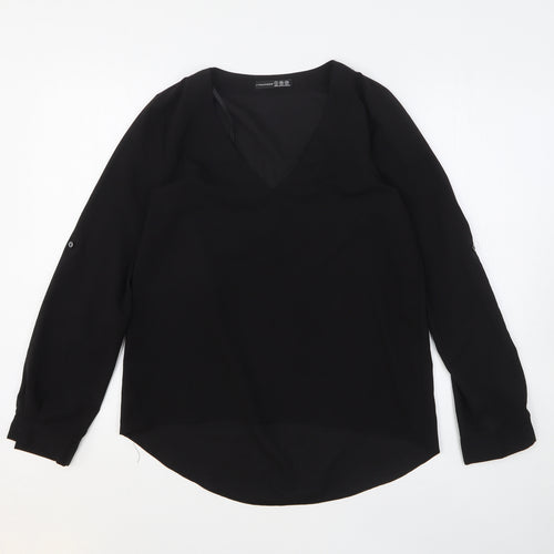 Atmosphere Womens Black Polyester Basic Blouse Size 8 V-Neck