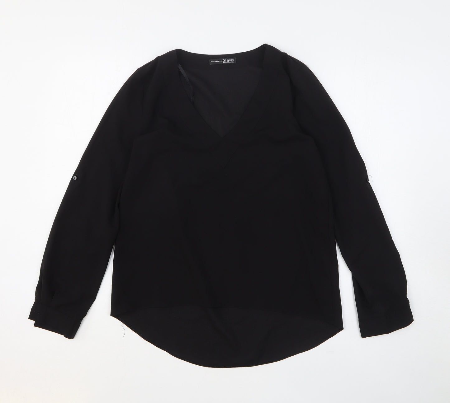 Atmosphere Womens Black Polyester Basic Blouse Size 8 V-Neck