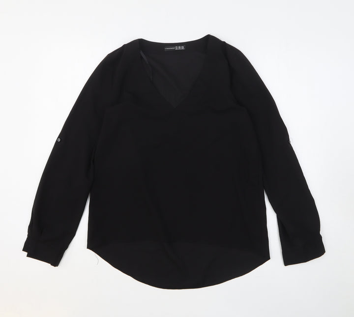 Atmosphere Womens Black Polyester Basic Blouse Size 8 V-Neck