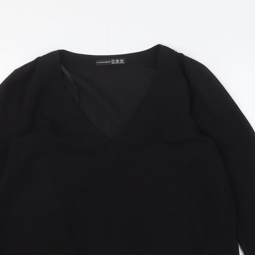 Atmosphere Womens Black Polyester Basic Blouse Size 8 V-Neck