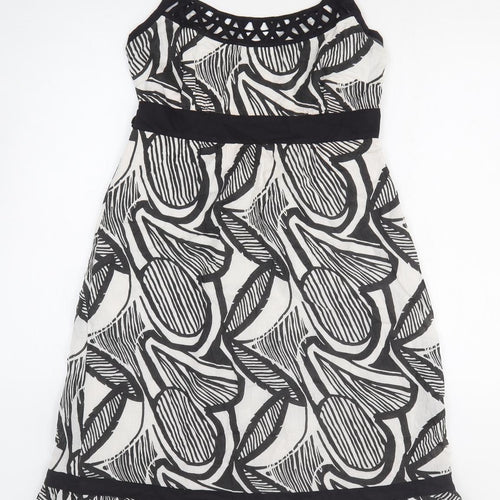 Vanilla Sands Womens Black Geometric 100% Cotton Tank Dress Size 10 Off the Shoulder Pullover
