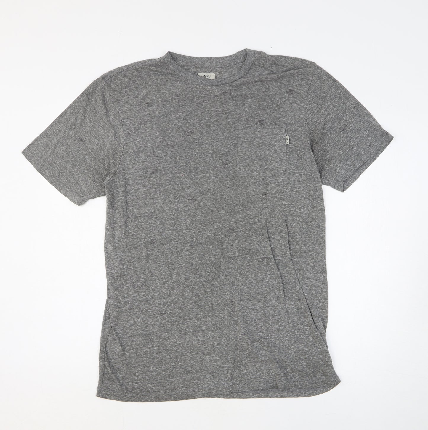 VANS Mens Grey Polyester T-Shirt Size L Crew Neck - Distressed Look