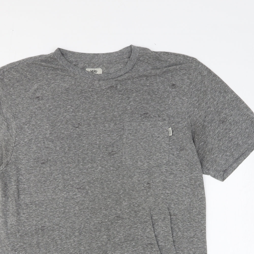 VANS Mens Grey Polyester T-Shirt Size L Crew Neck - Distressed Look