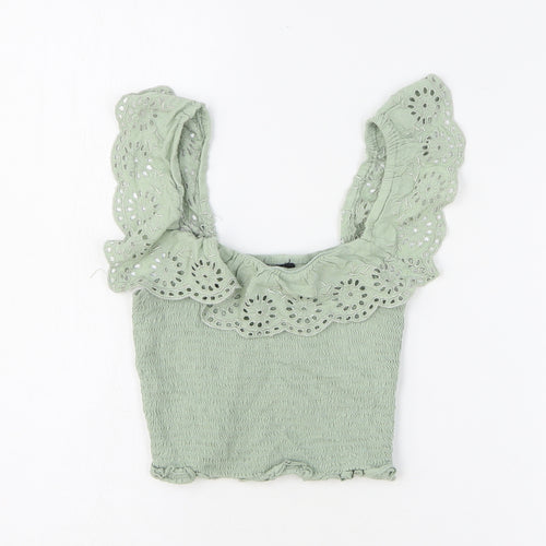 New Look Girls Green Viscose Cropped Tank Size 12 Years Square Neck Pullover