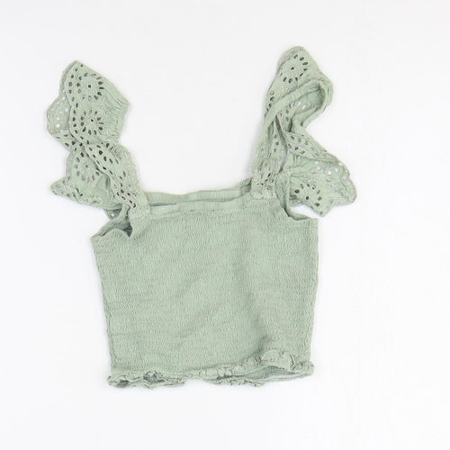 New Look Girls Green Viscose Cropped Tank Size 12 Years Square Neck Pullover