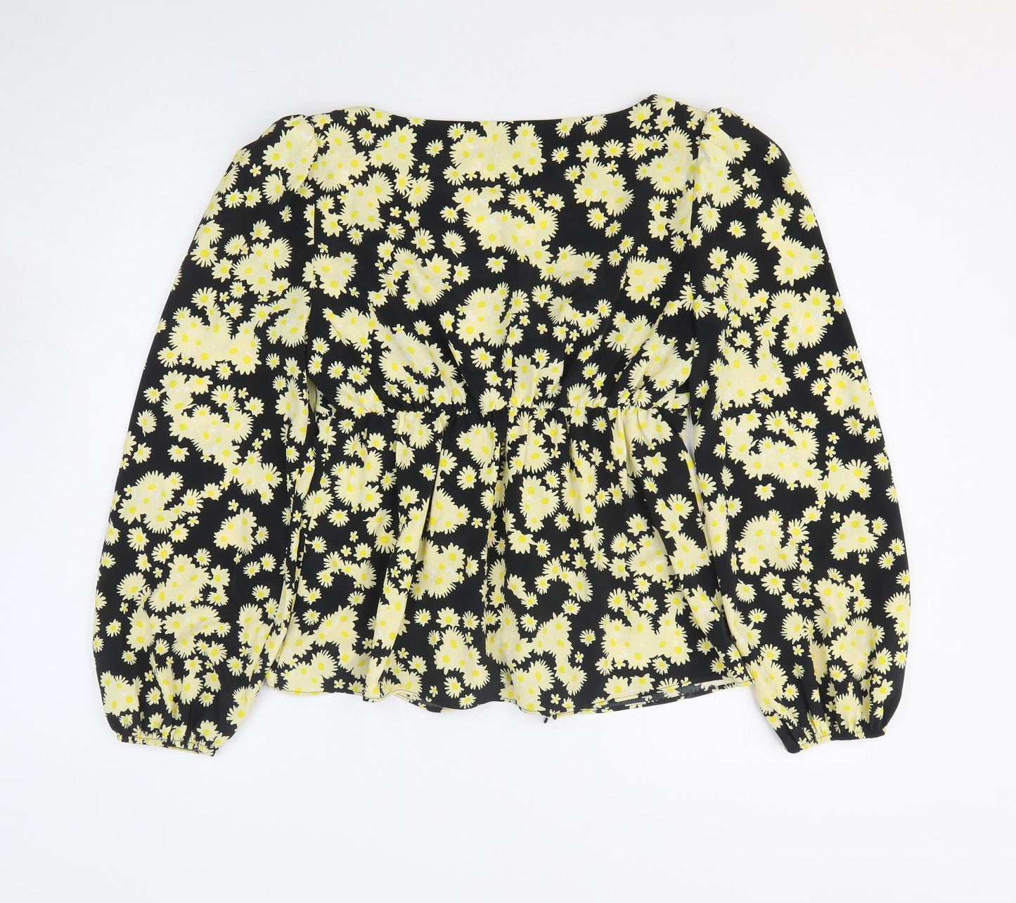 Topshop Womens Yellow Floral Polyester Basic Blouse Size 10 Square Neck
