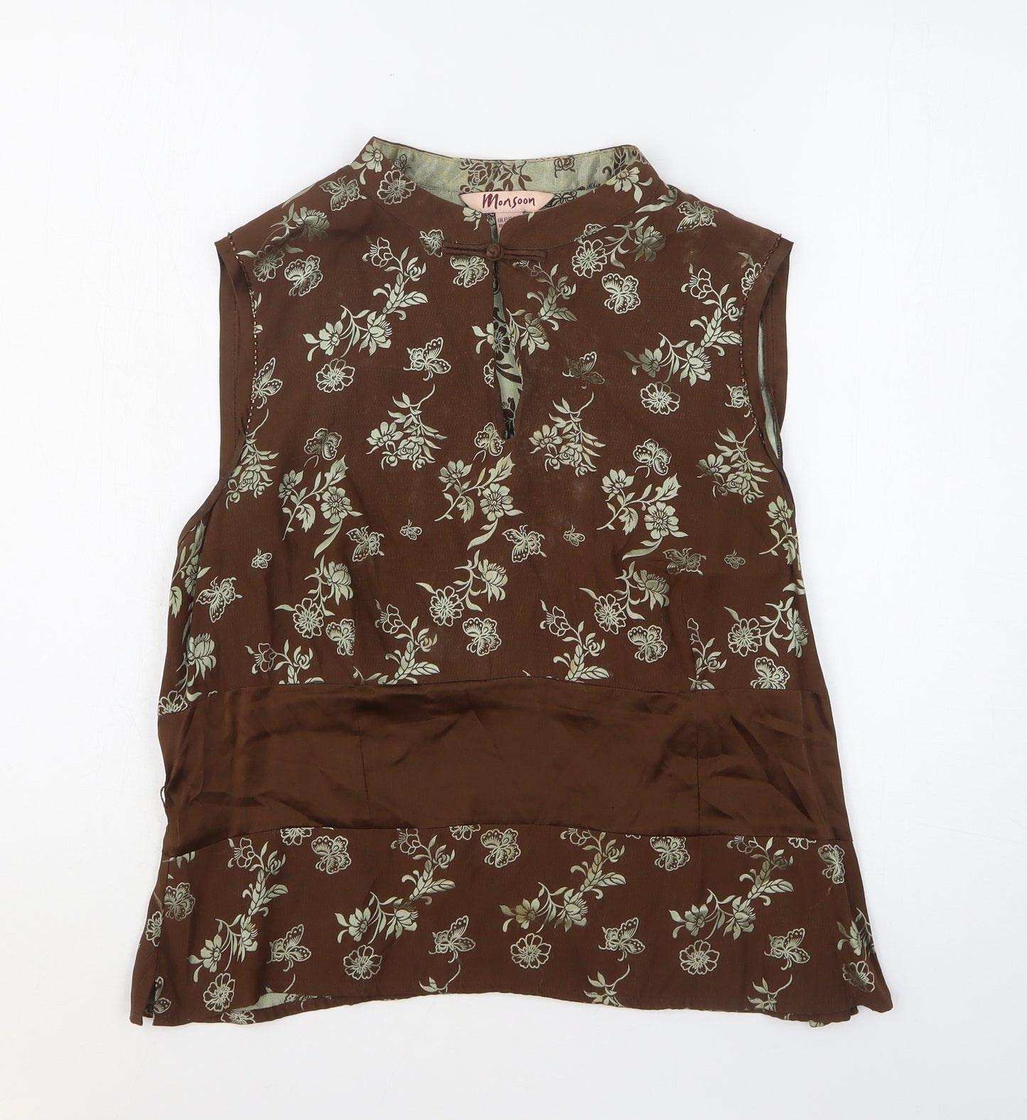 Monsoon Womens Brown Floral Silk Basic Tank Size 18 Collared