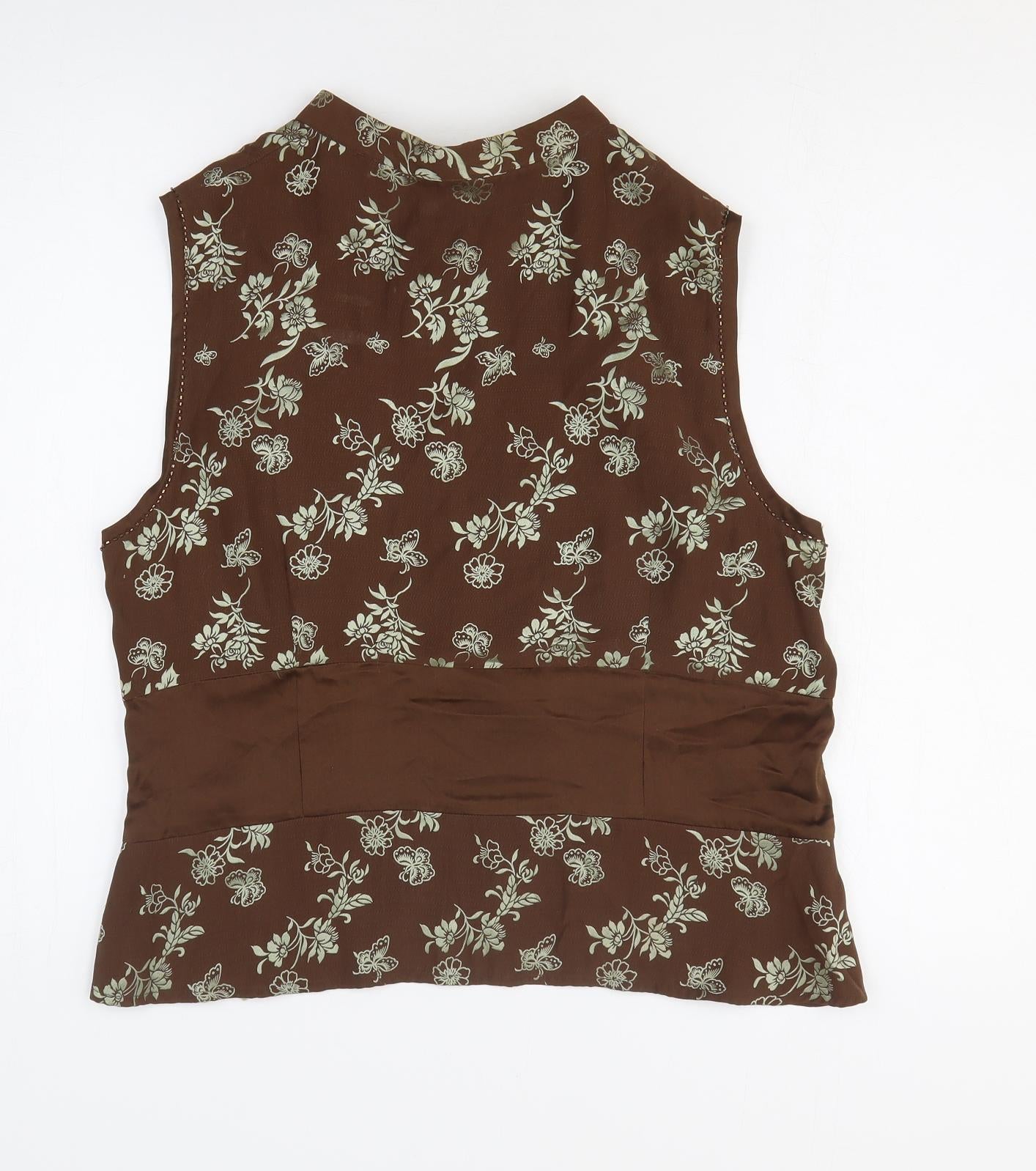 Monsoon Womens Brown Floral Silk Basic Tank Size 18 Collared